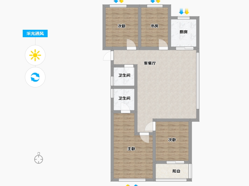 浙江省-杭州市-荣安春月杭宁府-104.10-户型库-采光通风