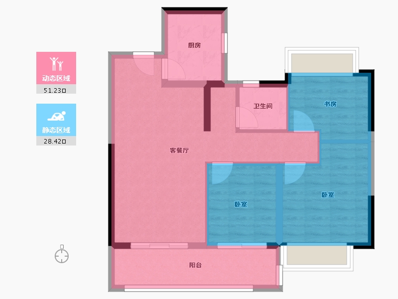 江苏省-南京市-龙光·下关城开·玖荣府-71.21-户型库-动静分区