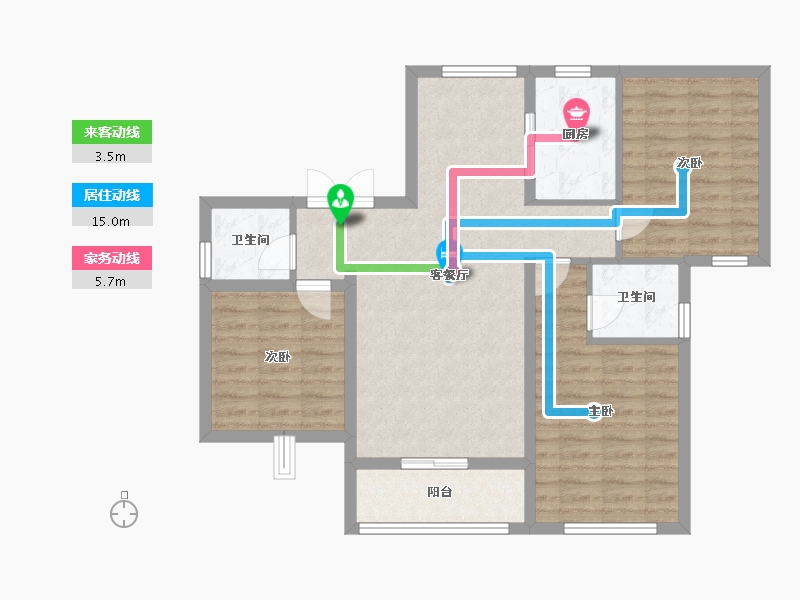 陕西省-宝鸡市-轩苑雍华公馆CD区-87.34-户型库-动静线