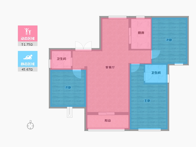 陕西省-宝鸡市-轩苑雍华公馆CD区-87.34-户型库-动静分区