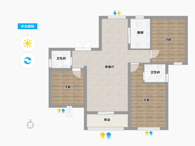 陕西省-宝鸡市-轩苑雍华公馆CD区-87.34-户型库-采光通风