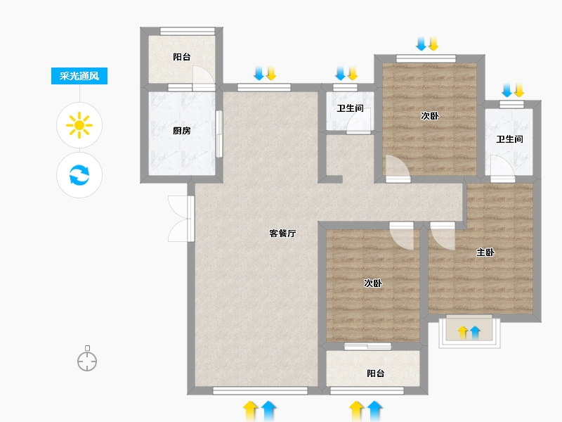 陕西省-宝鸡市-轩苑雍华公馆CD区-97.59-户型库-采光通风