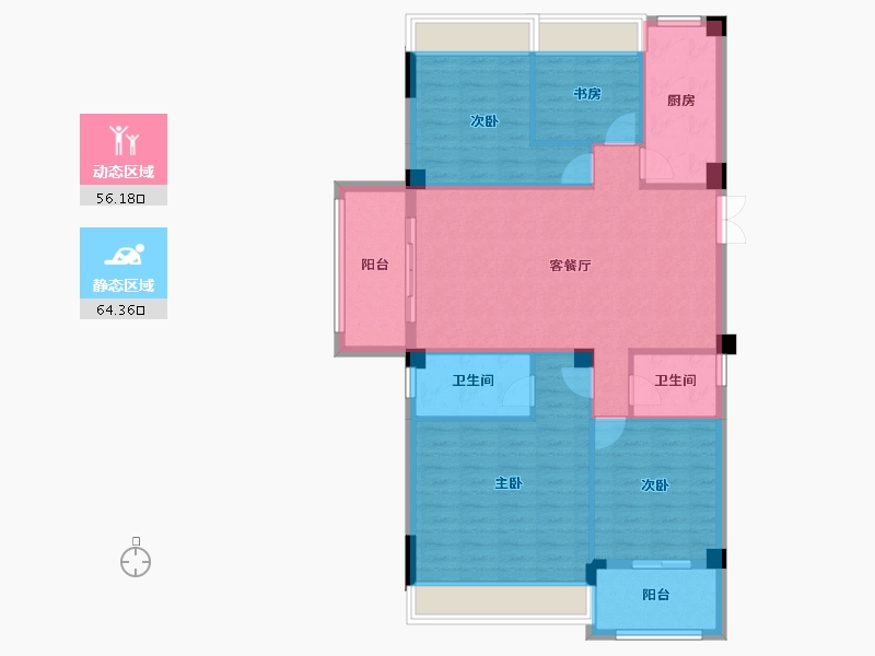 湖北省-荆门市-惠山御景-109.63-户型库-动静分区