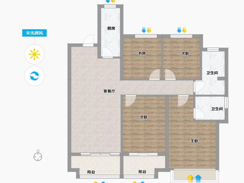 河北省-石家庄市-旭辉滨河江来原旭辉公元-103.15-户型库-采光通风