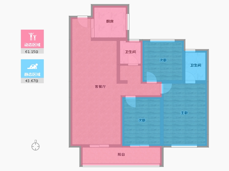 陕西省-宝鸡市-轩苑雍华公馆CD区-92.76-户型库-动静分区