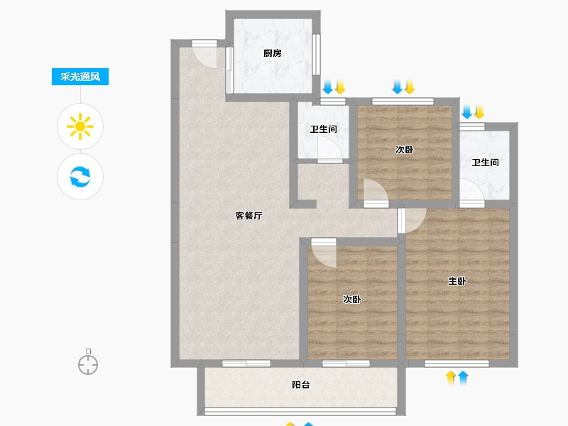 陕西省-宝鸡市-轩苑雍华公馆CD区-92.76-户型库-采光通风