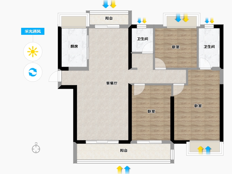 湖北省-荆门市-洋丰·地高上上城-92.00-户型库-采光通风