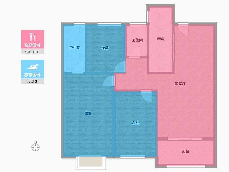 山西省-临汾市-朱雀翰文苑-102.87-户型库-动静分区