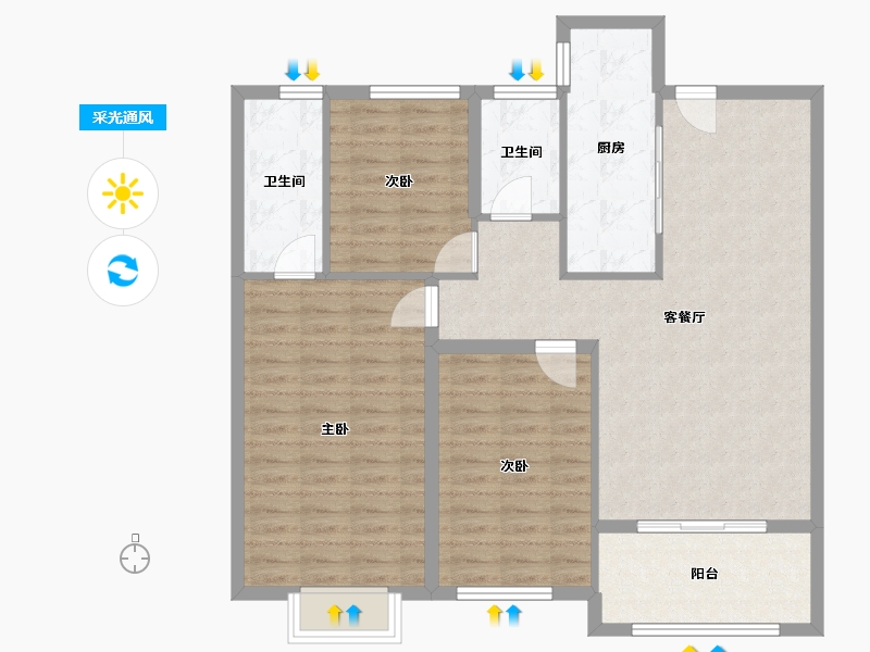 山西省-临汾市-朱雀翰文苑-102.87-户型库-采光通风