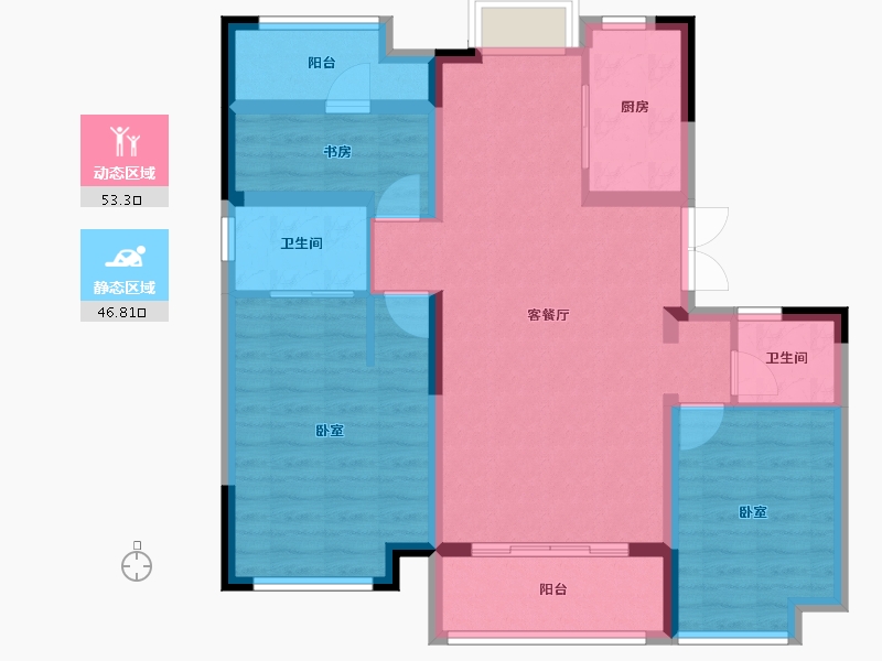 江苏省-南京市-冠城大通蓝湖庭-89.15-户型库-动静分区