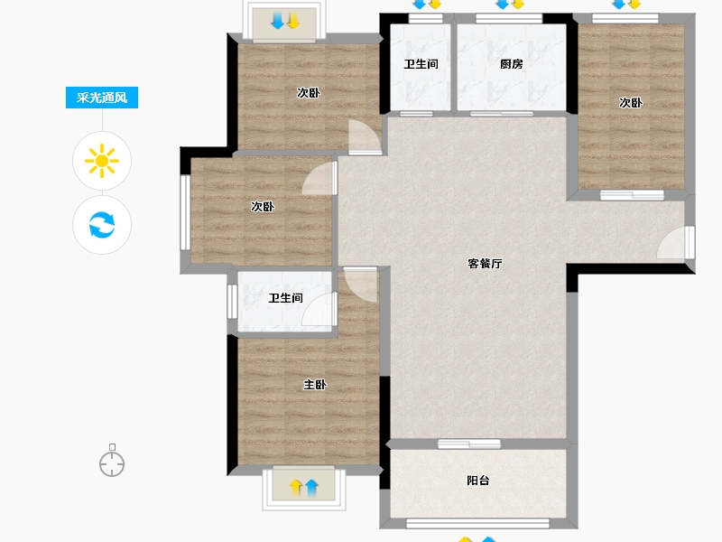 广东省-揭阳市-普宁·盛世华府-98.33-户型库-采光通风