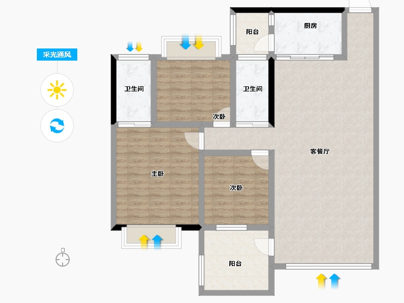 广东省-江门市-松鹤国际新城-110.68-户型库-采光通风