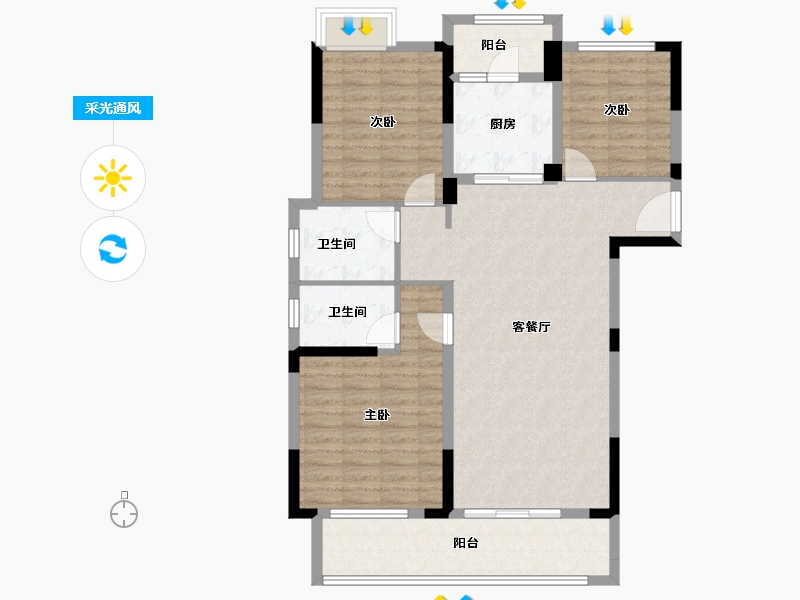 湖北省-荆门市-象山雲邸-103.69-户型库-采光通风