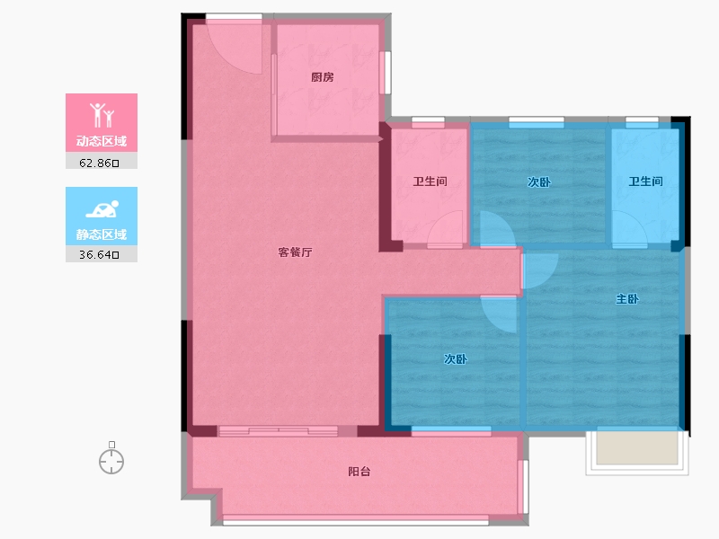 湖北省-荆门市-象山雲邸-90.09-户型库-动静分区