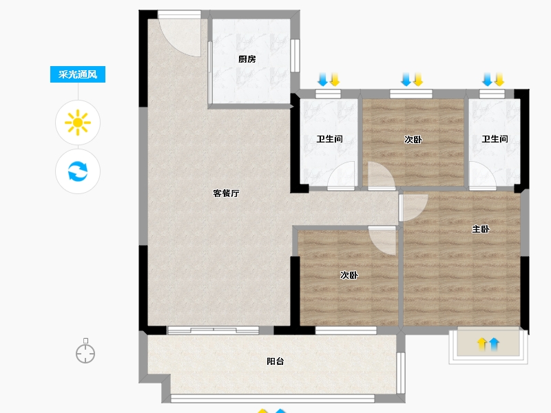 湖北省-荆门市-象山雲邸-90.09-户型库-采光通风