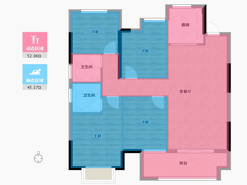 福建省-福州市-禹洲融信CONE玺湾-88.57-户型库-动静分区