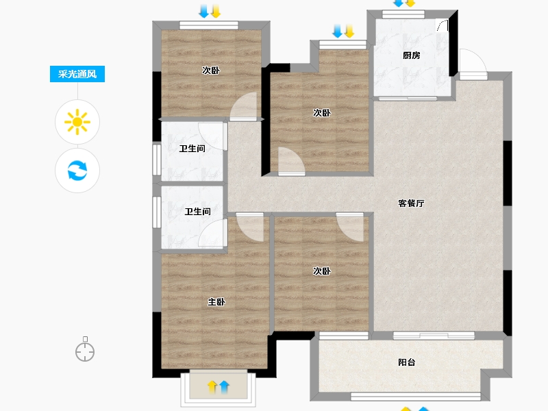 福建省-福州市-禹洲融信CONE玺湾-88.57-户型库-采光通风