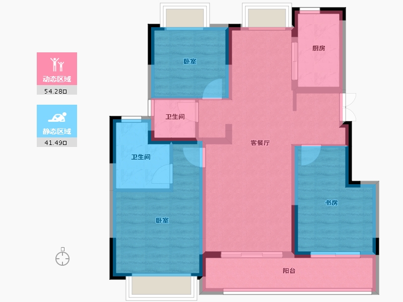 江苏省-南京市-龙光·下关城开·玖荣府-84.99-户型库-动静分区