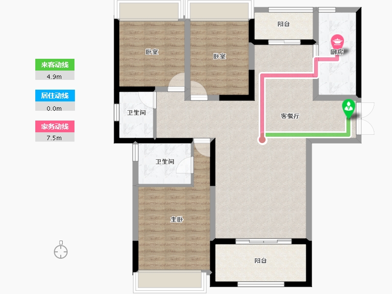 云南省-红河哈尼族彝族自治州-中天华府-106.12-户型库-动静线