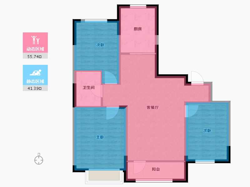 辽宁省-锦州市-西湖·香溢府-87.48-户型库-动静分区