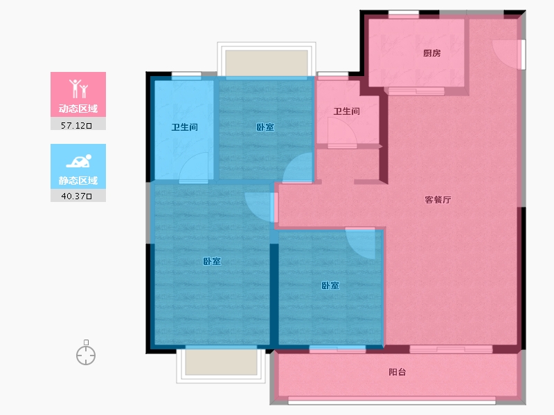 江苏省-南京市-龙光·下关城开·玖荣府-88.00-户型库-动静分区