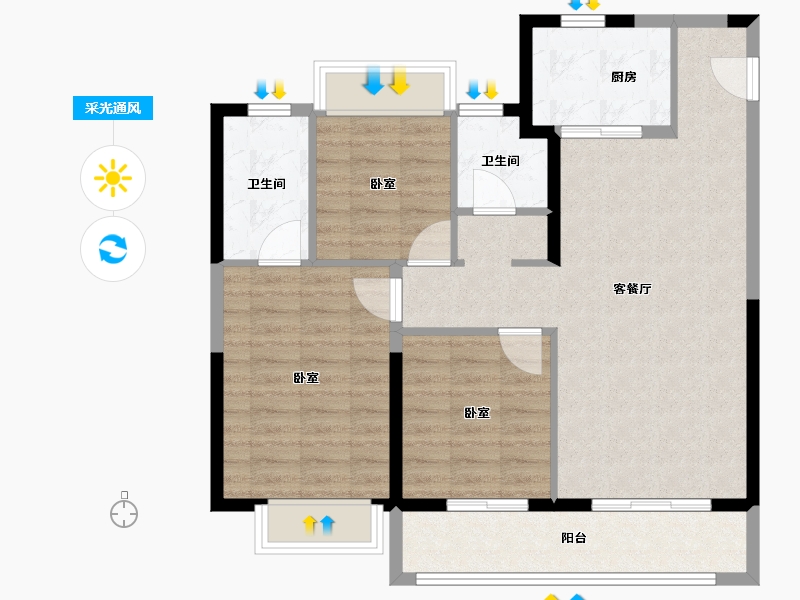 江苏省-南京市-龙光·下关城开·玖荣府-88.00-户型库-采光通风