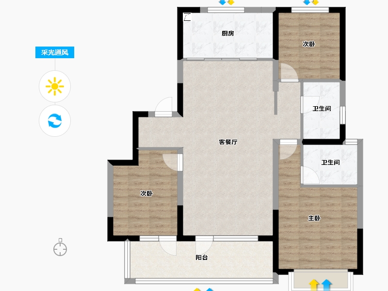 河北省-石家庄市-旭辉滨河江来原旭辉公元-99.76-户型库-采光通风