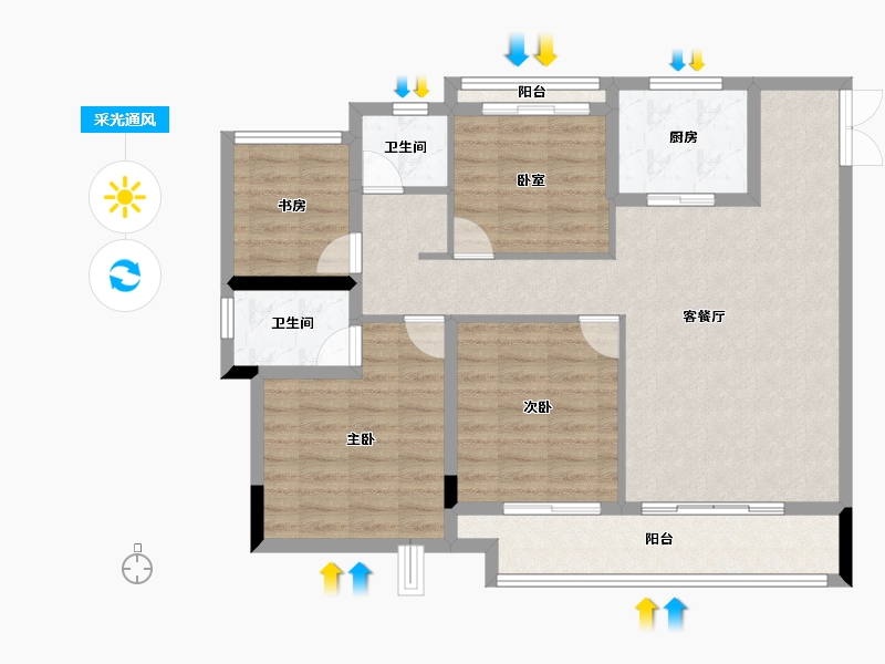 浙江省-丽水市-美林松州华庭-95.20-户型库-采光通风