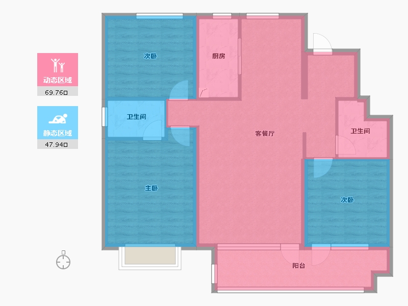 河北省-石家庄市-东胜时间山小区-105.76-户型库-动静分区