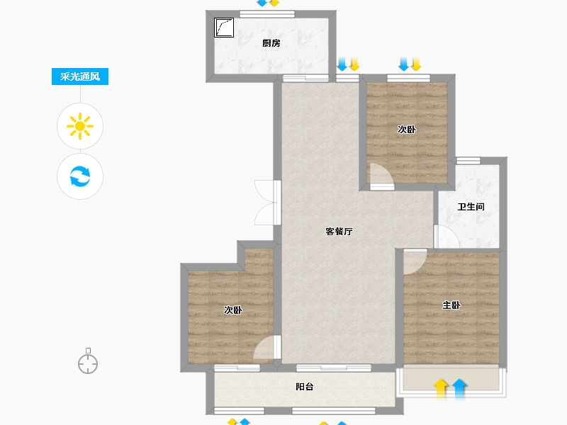 山东省-济宁市-城投绿城·湖畔雲庐-83.55-户型库-采光通风