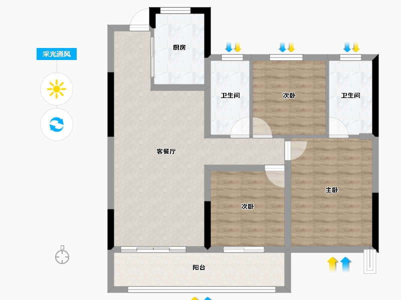 浙江省-温州市-金科·集美华庭-88.00-户型库-采光通风