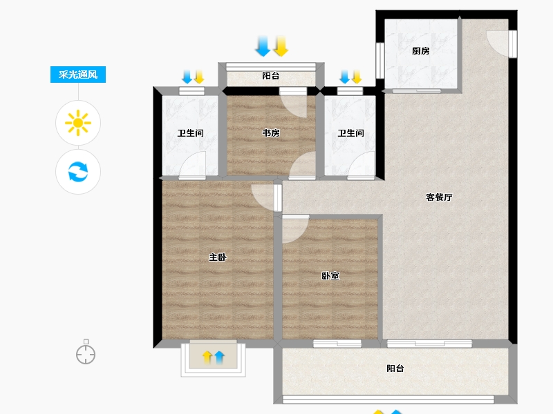 浙江省-温州市-中梁九合名邸-85.60-户型库-采光通风