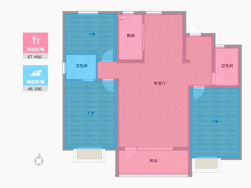 河北省-石家庄市-东胜时间山小区-103.38-户型库-动静分区