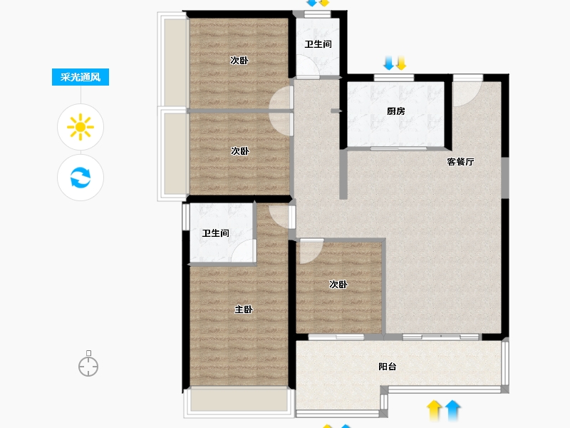 河南省-郑州市-康桥天樾九章-115.07-户型库-采光通风