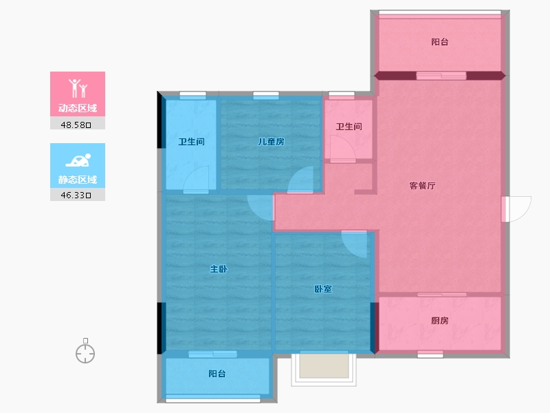 广东省-东莞市-碧桂园銅雀臺三期-85.60-户型库-动静分区