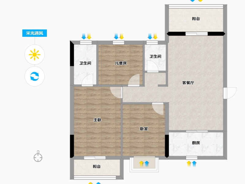 广东省-东莞市-碧桂园銅雀臺三期-85.60-户型库-采光通风