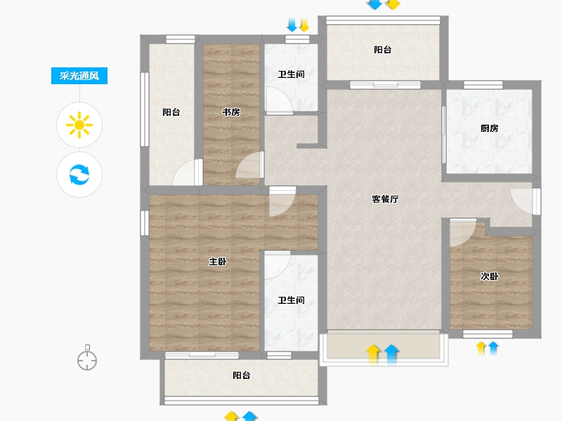 河南省-开封市-枫华西湖湾公园府-94.95-户型库-采光通风