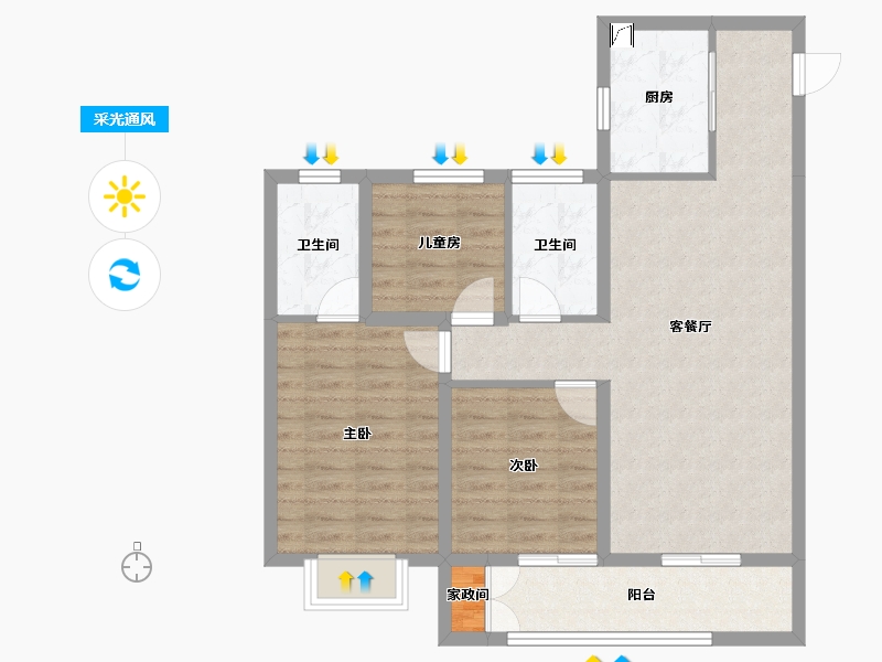 山西省-太原市-保利·悦公馆-82.90-户型库-采光通风