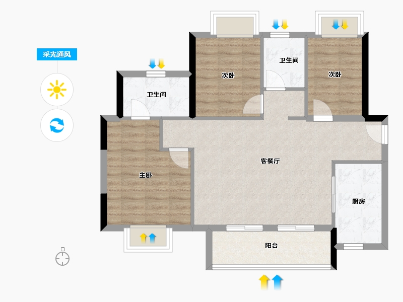 广东省-东莞市-融创云玥台-80.00-户型库-采光通风