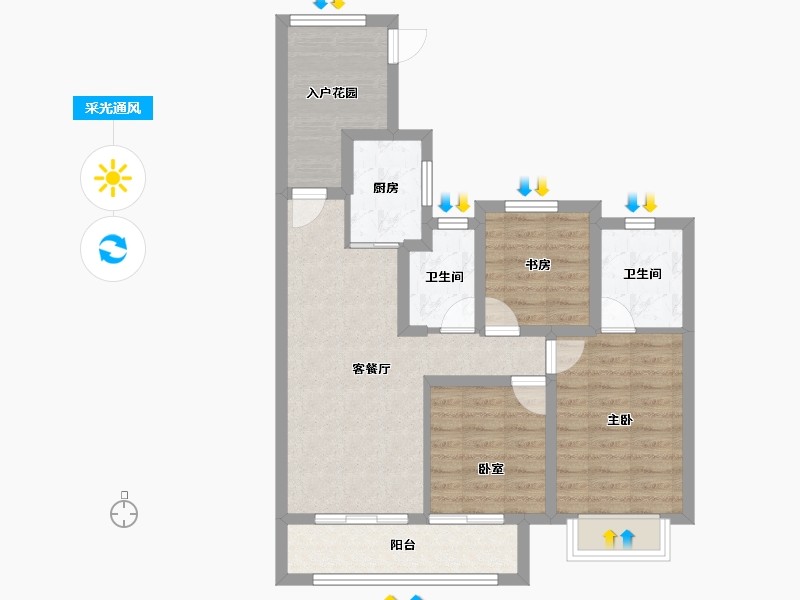 浙江省-温州市-中梁九合名邸-74.40-户型库-采光通风