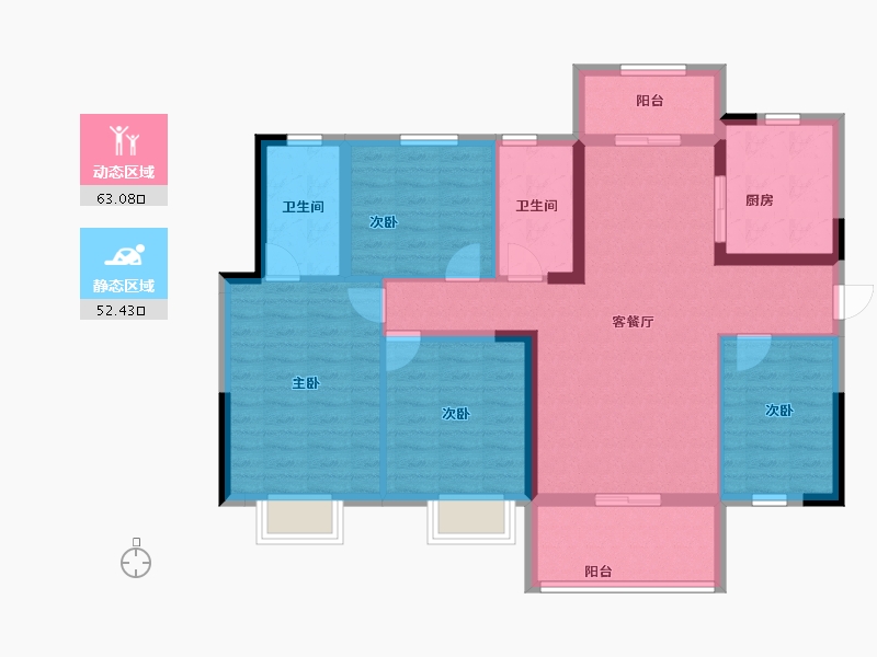 湖南省-长沙市-长沙北中心保利时代-103.20-户型库-动静分区