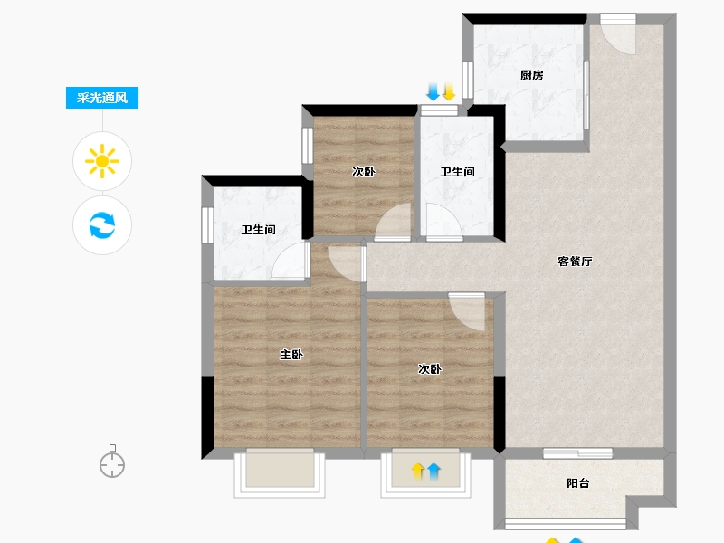 广东省-东莞市-融创云玥台-76.00-户型库-采光通风