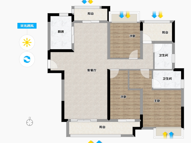 湖南省-长沙市-时代建发和著-113.60-户型库-采光通风