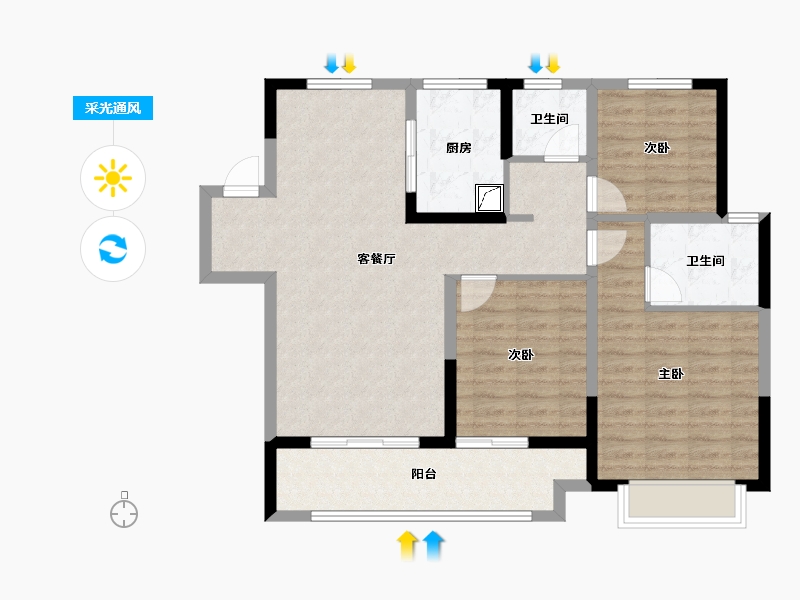 浙江省-宁波市-金地华瑒庭-92.45-户型库-采光通风