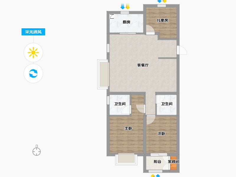 山西省-太原市-保利·悦公馆-77.53-户型库-采光通风