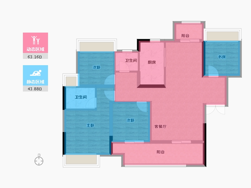 重庆-重庆市-海成云溪别院-95.22-户型库-动静分区