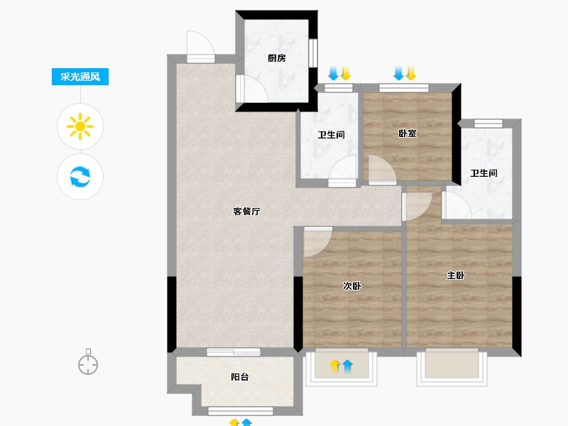 浙江省-嘉兴市-龙光·玫云华庭-71.31-户型库-采光通风