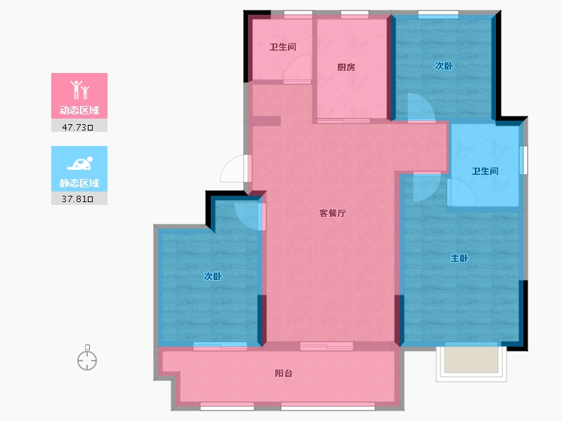 浙江省-金华市-美的大发云筑-76.00-户型库-动静分区