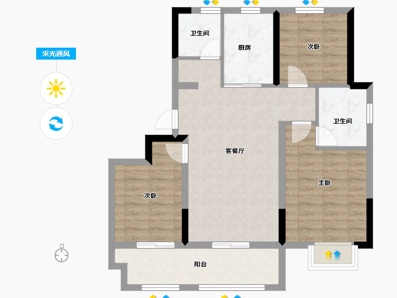 浙江省-金华市-美的大发云筑-76.00-户型库-采光通风