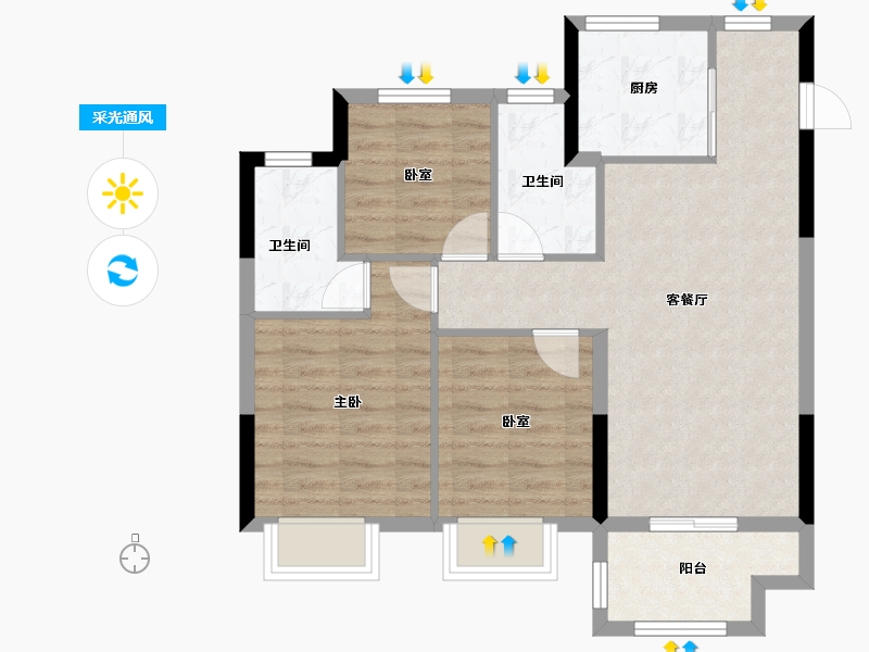 浙江省-嘉兴市-龙光·玫云华庭-71.21-户型库-采光通风